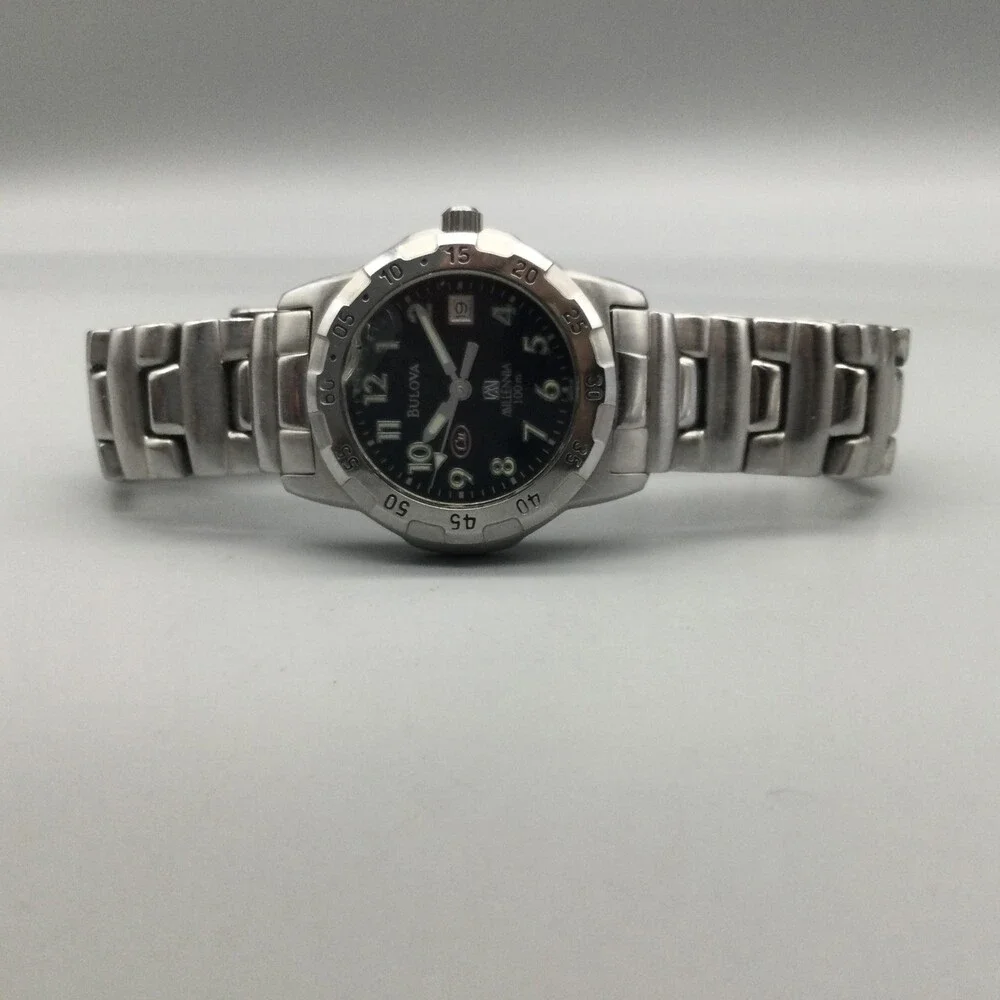 Bulova Millennia 100m Womens Watch 26mm CRACKED CRYSTAL Black New Battery 6